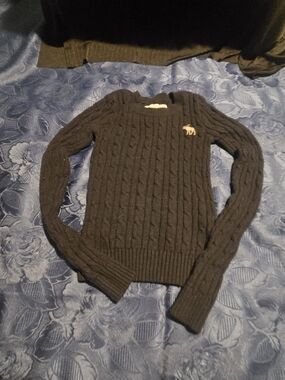 Cable Knit Crewneck Sweater - Black - Abercrombie & Fitch